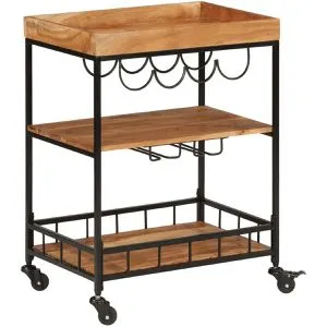 vidaXL Barwagen aus Massivholz Akazie und Eisen, 60x40x80 cm