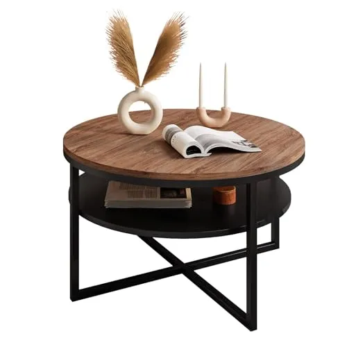 Lukmebel Couchtisch rund CIRI-X - Beistelltisch schwarz mit Ablage - Beistelltisch fürs Wohnzimmer, hochwertiger Couchtisch mit integriertem Regal, ideal für moderne Einrichtungen und vielseitige Nutzung.