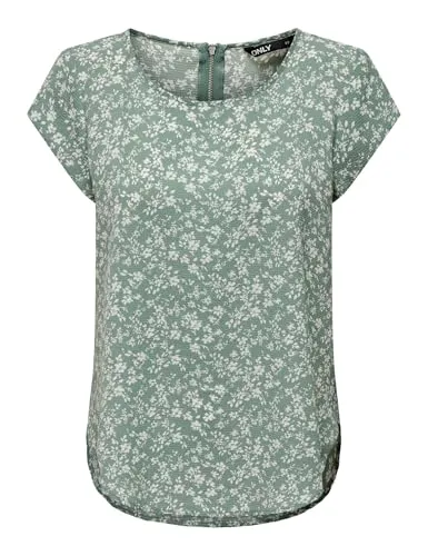 ONLY Damen Bedruckte Kurzarm Bluse Print Basic Rundhals Ausschnitt T-Shirt Blouse Oberteil ONLVIC