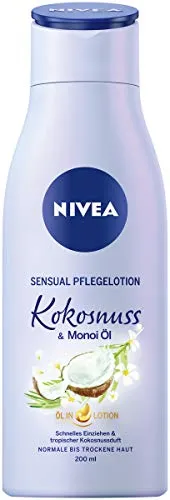Nivea Sensual Pflegelotion Kokosnuss & Monoi Öl 4x 200 ml - Tagespflege für die ganze Haut, verwöhnt mit exotischem Kokosnuss- und Monoi-Öl für intensive Feuchtigkeit und ein samtweiches Hautgefühl.