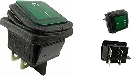 Wasserdichte Wippschalter 2-pol (4 Pin) EIN-AUS 250V 16A Grün beleuchtet (1)