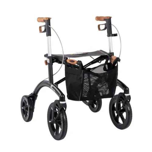Saljol Allround Alu Rollator – Leichtgewichtrollator für Stadt und Offroad - Rollator für flexible Nutzung in der Stadt und im Gelände, nur 6,4 kg leicht, mit 54 cm Sitzhöhe und wendigen, stoßabsorbierenden Rädern für hohen Fahrkomfort.
