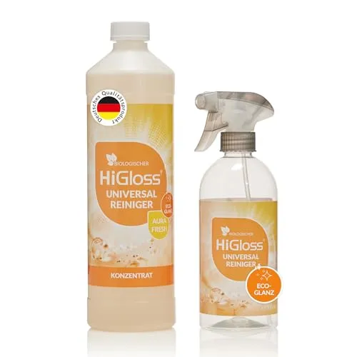 HiGloss Biologischer Reiniger Eco Glanz hochkonzentriert - Allzweckreiniger mit biologischer Wirkung, entfernt hartnäckige Verschmutzungen und Gerüche, sicher und pH-neutral für alle wasserfesten Oberflächen.