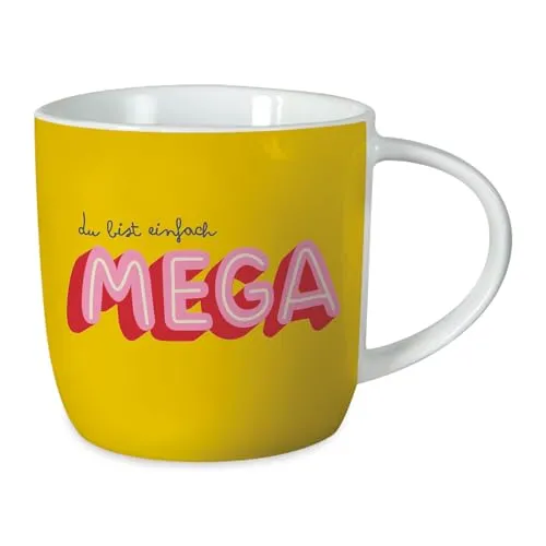 Grafik-Werkstatt Kaffeetasse mit Spruch 300 ml Porzellan Tasse du bist einfach mega, Weiß