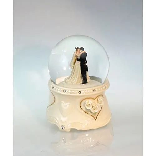 Spieluhrenwelt Glitzerkugel Spieluhr Hochzeitspaar - Spieluhr mit glitzernder Kugel, verziert mit Rosen und goldfarbenen Perlen, spielt den 'Hochzeitsmarsch' von Lohengrin – das perfekte Geschenk zur Hochzeit!