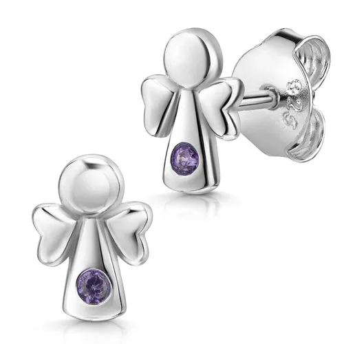 MATERIA Kinder Ohrringe Schutzengel Zirkonia Lila Silber 925 rhodiniert