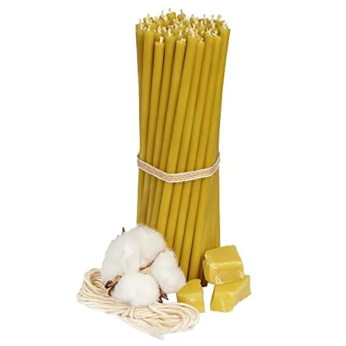 Diveevo Kirchliche Bienenwachskerzen №100 - Bernstein 50 Stk. I hochwertige Ritualkerzen L-16,5 cm Ø-5,7 mm I 50 Min Brenndauer in honiggelb I 200 g dünne Kerzen tropf- und rauchfrei