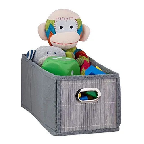 Relaxdays Aufbewahrungskorb Bambus, Badkörbchen rechteckig, faltbar, Regalkorb schmal, HBT: ca. 14 x 15 x 31 cm, grau, 10034145_111