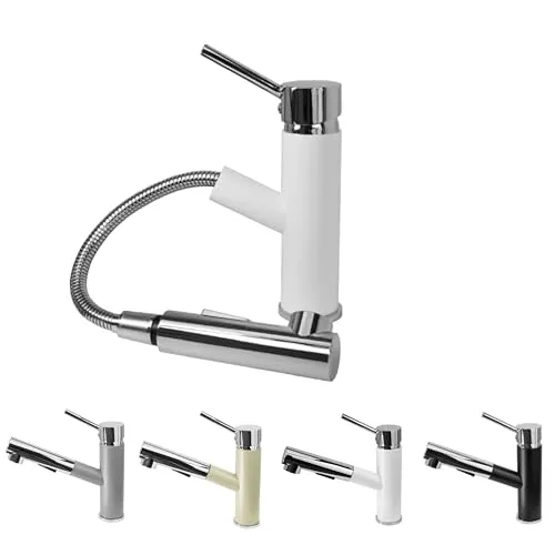 Faizee Möbel Armatur CadoWeiß Wasserhahn ausziehbar Mischbatterie Einhebel Spültischarmatur