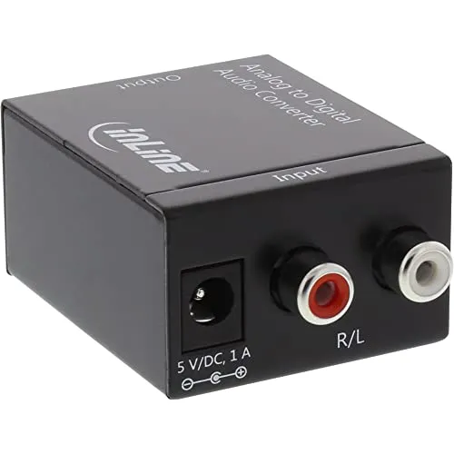 InLine 65001 Audio-Konverter Analog zu Digital, AD-Wandler, Eingang 2x Cinch Stereo, Ausgang Toslink oder Cinch