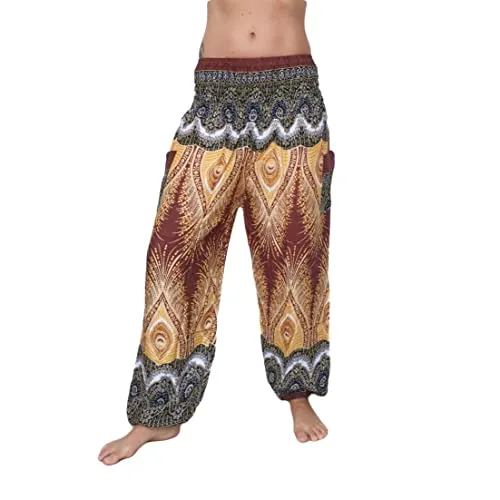 Mienloco Damen und Herren Haremshose Aladinhose Pumphose (S/M bis 1,70m, Braun)