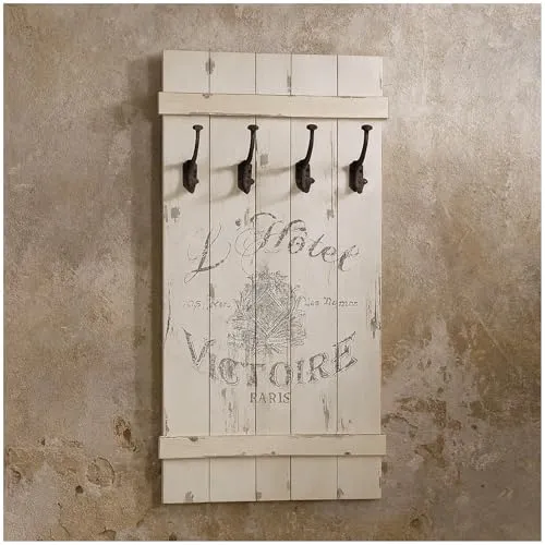 HTI-Living Wandgarderobe im Vintage-Look - Stilvolle Wandgarderobe aus massivem Holz im Shabby Chic Design. Mit vier stabilen Metallhaken ideal für Flur oder Schlafzimmer. Praktisch und dekorativ, Maße 50 x 100 x 10 cm.