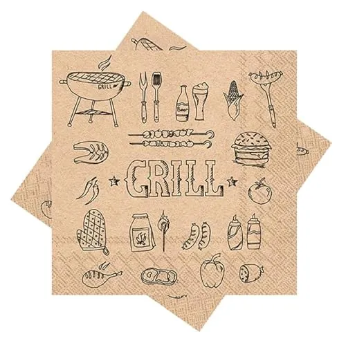 ZauberDeko Servietten Grill Natur Recycled BBQ Party Tischdeko Sommer Garten 33 x 33 cm 20er Pack