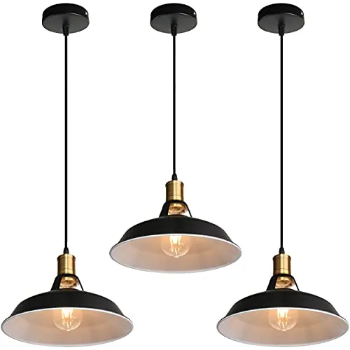TOKIUS Retro Pendelleuchte, Ø27cm Hängelampe Vintage Industrial Style Metall Deckenleuchte E27 Fassung Hängeleuchte für Esszimmer Küche Restaurant (Schwarz + Weiß, 3 Stücke)