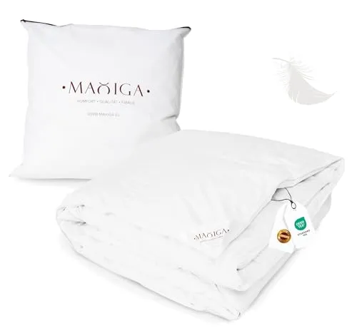 maxiga Reine Daunendecke Ganzjahr 200x220 cm – 100% DAUNEN, 1600g Füllgewicht, leicht & atmungsaktiv, Wärmebalance für alle Jahreszeiten, Oeko-TEX Zertifiziert, Allergiker geeignet, Baumwollhülle