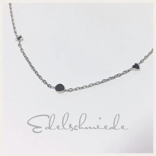 Edelschmiede925 zartes Collier mit Herz, Stern und Kreis in 925/- Sterling Silber - Elegantes Halsketten-Design aus hochwertigem Sterlingsilber (925), ideal für jeden Anlass. Das zarte Collier setzt stilvolle Akzente und ist ein perfektes Geschenk.