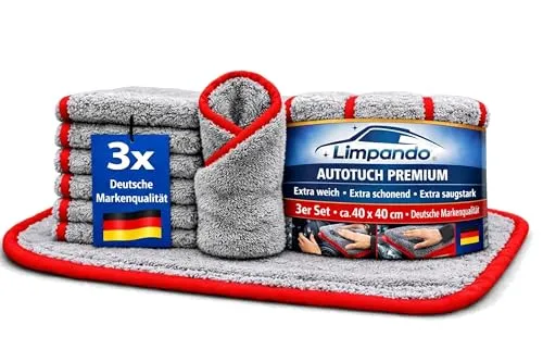 limpando Premium Mikrofasertuch Autotuch 3er 40×40 cm | Flauschige Poliertücher für Trocknung & Pflege – ultraweich, fusselfrei, kratzfrei, lackschonend, staubbindend, saugstark-für Auto, Motorrad