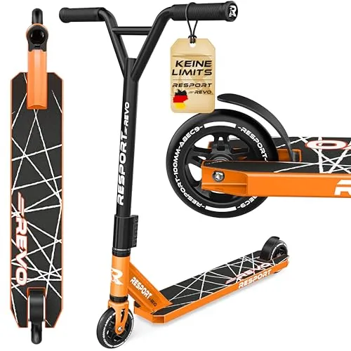 RE:SPORT® Stunt Scooter REVO – Profi Stuntroller für Kinder & Erwachsene mit 100mm PU-Rollen - Robuster Stunt Scooter mit leichtem Aluminiumrahmen, ergonomischer Y-Bar und rutschfestem Pro-Deck. Ideal für Tricks und Stunts – perfekt für Skateparks und Street Riding!