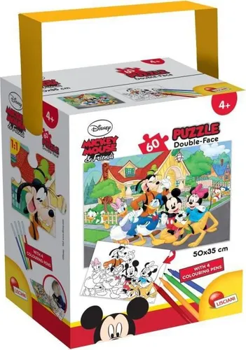 Lisciani – DISNEY - Mickey-Mouse-Puzzle – 60 Teilen – Doppelseitig – Rückseite zum Ausmalen – Lernspiel – ab 4 Jahren – fördert Kreativität und motorische Fähigkeiten