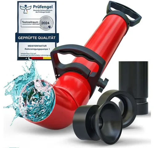 Meisterfaktur Rohrreinigungspumpe 2L - Effektive Abflusspumpe mit 3 Aufsätzen für Küche, Bad & Toilette - Wasserpumpen: Umweltfreundliche Rohrreinigungspumpe mit 2L Fassungsvermögen und 3 Aufsätzen zur schnellen Beseitigung von Verstopfungen ohne Chemikalien.
