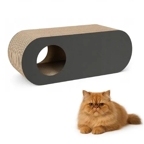 QLS Katzenmöbel aus Wellpappe & HDF – 75×27×29 cm - Kratzbrett, Katzenhöhle, Liegeplatz – Inkl. Katzenspielzeug & Katzenminze (Graphit)