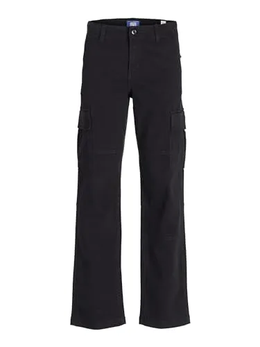 Cargohose JACK & JONES JUNIOR JPSTKANE JJHARLOW CARGO NOOS JNR - Modische Jungen-Cargohose in Schwarz, mit elastischer Baumwollmischung für optimalen Tragekomfort. Ideal für lässige Outfits, knöchellang und mit praktischen Taschen.