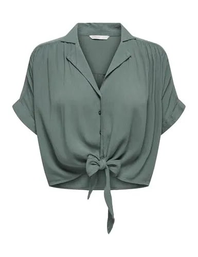 ONLY ONLPAULA LIFE S/S TIE SHIRT WVN NOOS Kurzarmbluse - Trendige Damen-Kurzarmbluse in Balsam Green, pflegeleicht und ideal für lässige Sommerlooks.