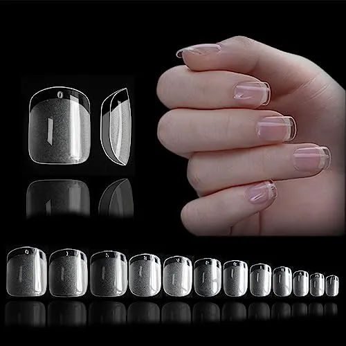 Stück Quadrat Nageltips Kurze – Full Cover nail tips für gelnägel, Pre-Buff matt Kurz Square nägel tips, 12 Größe nagelspitzen tipps für XS gelnägel nagelverlängerung nagel tips set für Nail 552