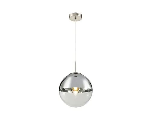 meineWunschleuchte Ausgefallene Pendelleuchte mit Glaskugel 1-flammig, Design in Chrom & Klarglas, Ø 25cm