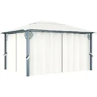 vidaXL Pavillon mit Vorhängen 400 x 300 cm Creme - Eleganter Pavillon für Sonnenschutz bei Veranstaltungen im Freien, mit rostbeständiger Aluminiumkonstruktion und 4 abnehmbaren Vorhängen für zusätzlichen Schutz.