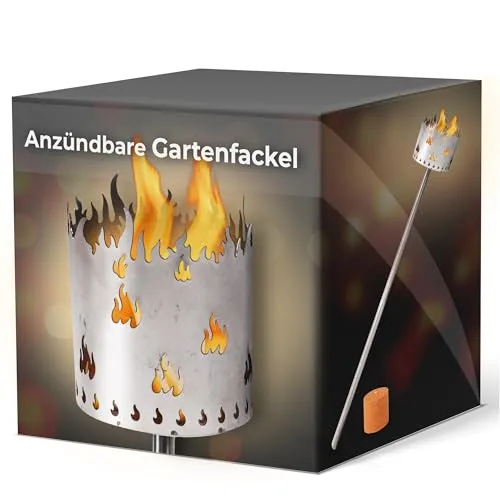 Gartenfackel Motiv Flamme - Metallfackel mit Brennelement - Stimmungsvolle Gartenfackel aus korrodierendem Metall für gemütliche Abende im Freien. Mit Holzspänen und Wachs sorgt sie für romantisches Licht und ein einmaliges Ambiente.