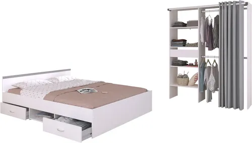 Parisot Jugendzimmer-Set Mega 13, 2-tlg. in Weiß - Praktisches 2-teiliges Jugendzimmer-Set mit Stauraumbett und Mehrzweckschrank. Ideal für Schlafen und Aufbewahrung, in modernem Design und pflegeleichten Materialien.