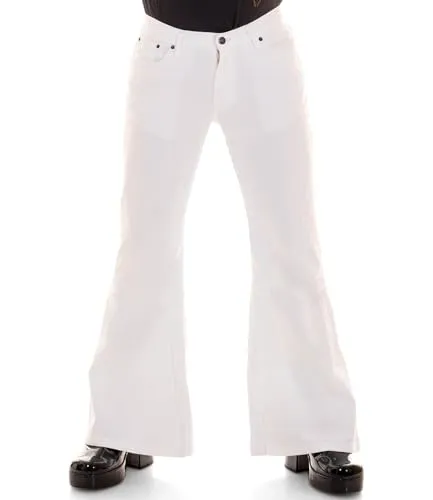Comycom Schlaghose Stoff Star Gabardine Weiss - Wanderhose im 70er-Jahre Stil aus strapazierfähigem Gabardine, perfekt für Motto-Partys oder stylische Outdoor-Aktivitäten.