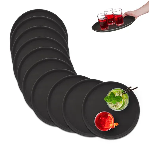 Serviertablett 10er Set - Rutschfestes Getränketablett für Gastronomie - Tabletts: 10er Set rutschfester Kellnertabletts aus robustem Kunststoff, ideal für Gastronomie und private Feiern. Erhöhter Rand sorgt für sicheren Transport von Speisen und Getränken.