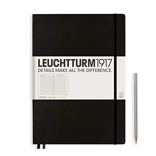 Leuchtturm1917 Notizbuch 327150 Master A4, liniert - Premium Notizbuch in A4 mit 116 Blatt, Hardcover, und praktischen Features wie Inhaltsverzeichnis, 2 Lesezeichenbändern und perforierten Seiten zum einfachen Heraustrennen.