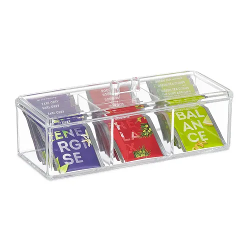 Teebox Teebeutelbox Teeaufbewahrungsbox Tee Organizer Vorratsbehälter 3 Fächer