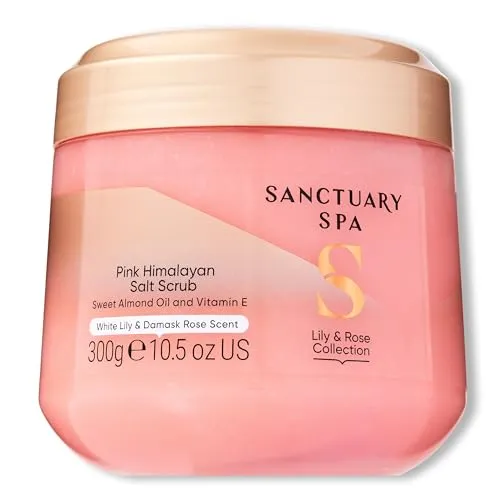 Sanctuary Spa Lily and Rose Salt Körperpeeling, Peeling rosa Himalaya-Salz mit Vitamin E und Mandelöl, vegan und tierversuchsfrei, 300 g