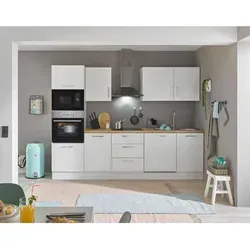 Küchenblock mit E-Geräten CORNWALL - Komplettküche in Weiß mit Backofen und Mikrowelle - Küchenzeilen mit integrierten E-Geräten, optimal für moderne Küchen und platzsparend.