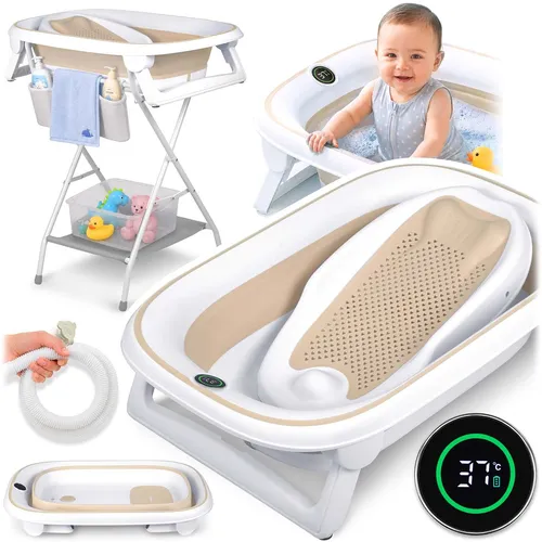 Nukido Baby Badewanne mit Gestell, faltbar und LCD-Thermometer