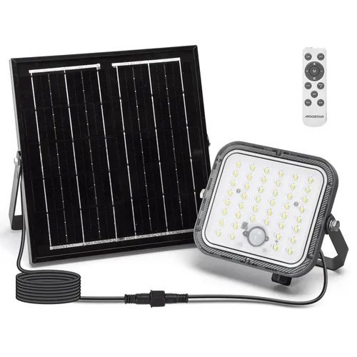 Aigostar Solar LED Strahler Außen mit Großer Solarpanel - Dimmbar & Wasserfest - Hochleistungs-Solarleuchte mit 4000 mAh Akku und IP66-Schutz. Drei Farbtemperaturen für individuelle Beleuchtung und einfache Installation machen sie ideal für Garten und Terrasse.