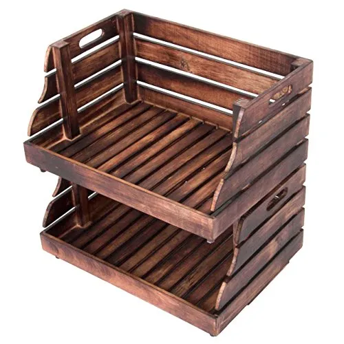 Divero 2er Set Vintage Holzkiste Stapel-Kiste Spielzeug-Box Stiege braun geflammt Aufbewahrung 49x35x25,5cm Obst- und Gemüsekisten-Look