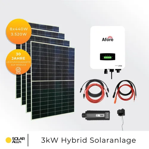 3640Wp/3kW Hybrid PV-Anlage mit 8x JA Solar Modulen & Afore Wechselrichter