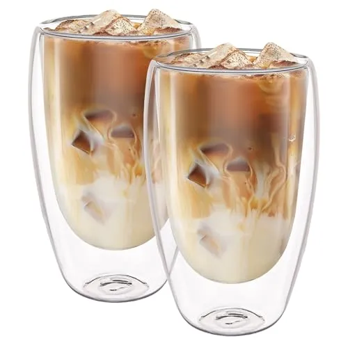 ASelected 2er Set Latte Macchiato Gläser, 450 ML doppelwandige gläser Schwebeeffekt doppelwandige kaffeegläser für Latte Macchiato Cappuccino Bier Milch Tee
