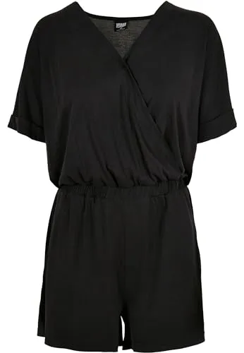 Urban Classics Ladies Short Modal Jumpsuit - Stylischer Einteiler in Schwarz, XL - Jumpsuits für Damen: Bequemer Loose Fit aus Modal Jersey, ideal für lässige Outfits und warme Tage. V-Ausschnitt mit Druckknopf für einen modischen Look.