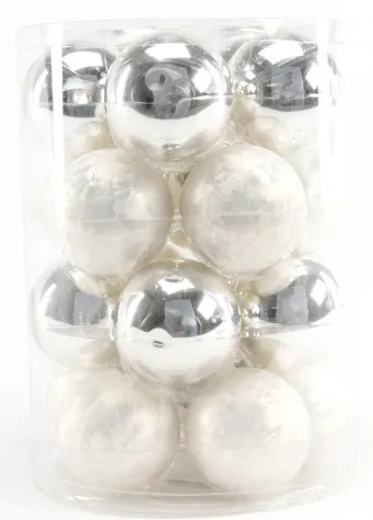TrendLine Mini-Weihnachtskugeln aus Glas Ø 3,5 cm weiß-silber 16 Stück