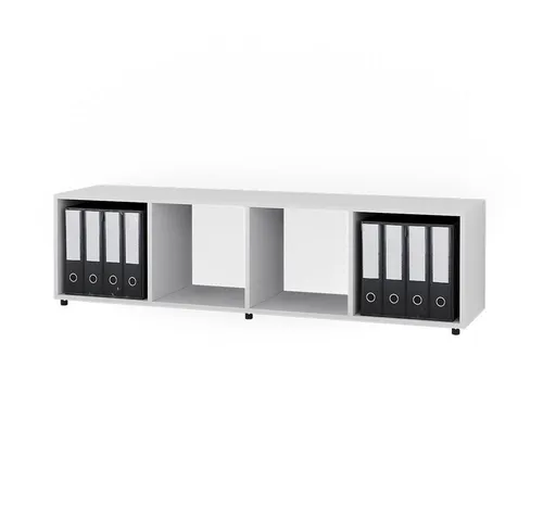 Vicco Raumteiler Ludus, Weiß, 142.5 x 36.2 cm mit 2 Faltboxen - Raumteiler-Regale mit 4 offenen Regalen und 2 Faltboxen – ideal für Ordnung und kreative Gestaltung in Ihrem Zuhause.