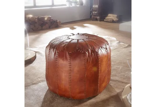 FINEBUY Polsterhocker FB54091 - Echtleder Braun 52x40x52 cm - Polsterhocker aus 100% echtem Leder, belastbar bis 130 kg, ideal für stilvolle Wohnzimmergestaltung. Elegantes orientalisches Design vereint Komfort und Funktionalität.