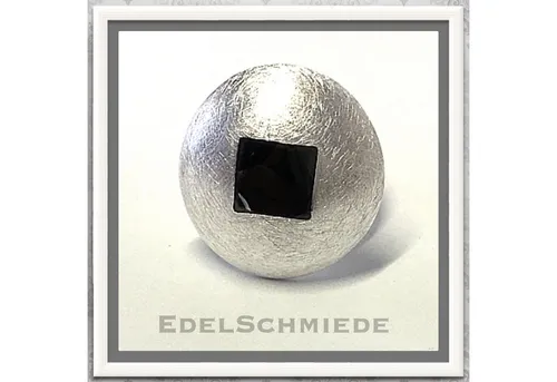 Edelschmiede925 Silberring üppiger Silberring eismatt eckigem Onyx Größe 54
