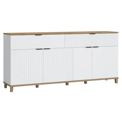 Lomadox Sideboard Anrichte mit 2 Schubladen und 4 Türen in Weiß mit Eiche Nb.