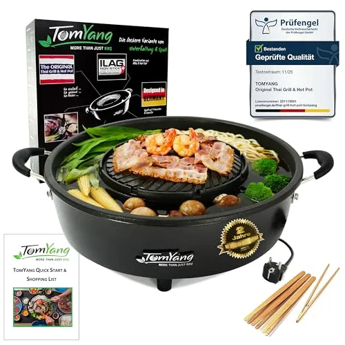 TomYang Hot Pot – Der Original Thai Grill, Designed in Germany, Schweizer Antihaftbeschichtung, mehr als 100 Anleitungsvideos & Rezepte. Korean BBQ, Hotpot, Mookata Thai Hot Pot Topf